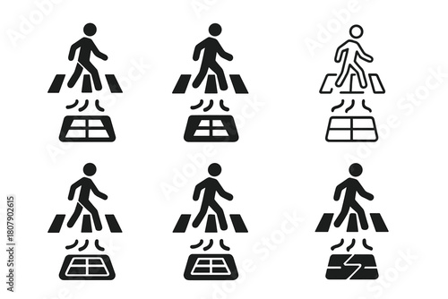 Energy Harvesting Icons. Energy harvesting roads. Icon set. Set Logo of energy harvesting roads: pressure-sensing crosswalk. harmonious logo variations of the
