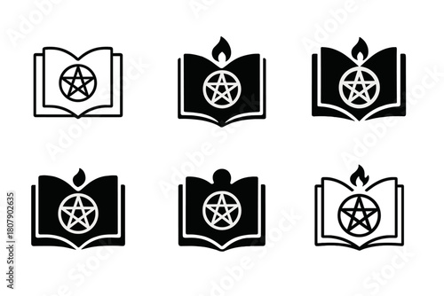 Esoteric Symbols Icons. Occult Books. Icon set. Set Logo of Occult Knowledge: Esoteric Symbols. harmonious logo variations of the same emblematic concept, each