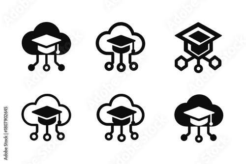 Technology Logo Variations. Learning new technologies. Icon set. Set Logo of Learning new technologies: cloud learning network. harmonious logo variations of