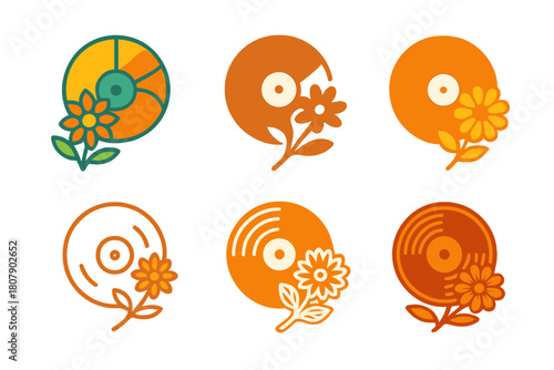 Summer Festival Logo Set. Summer music festival themes and decor. Icon set. Set Logo of Summer music festival themes and decor: stage with speakers and lights.