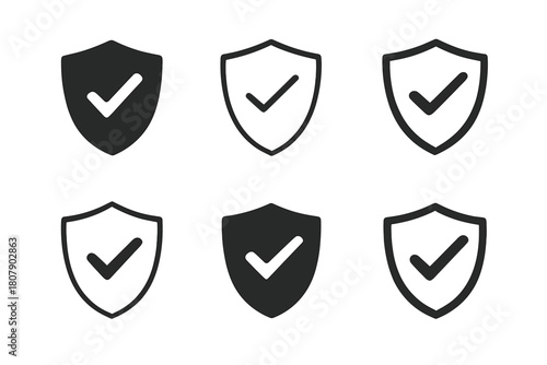 Risk Management Icons. Corporate risk management and insurance strategies. Icon set. Set Logo of Risk management: Shield. harmonious logo variations of the