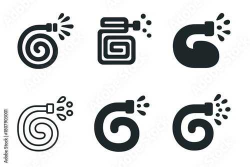 Hose Logo Variations. Hose. Icon set. Set Logo of hose: sprinkler head. harmonious logo variations of the same emblematic concept, each with different artistic