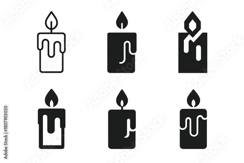 Artisan Candle Logos. Handmade candles and soap making. Icon set. Set Logo of artisan candle: wax candle with dripping pattern. harmonious logo variations of