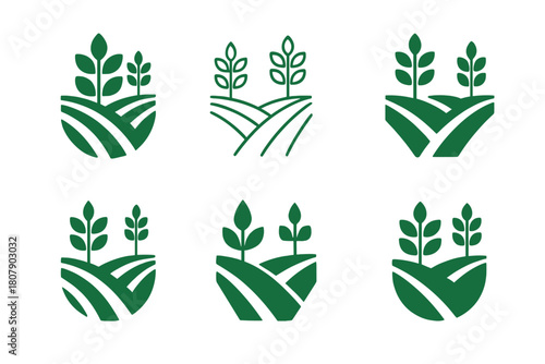 Multi-Cropping Logos. Multi-Cropping Systems. Icon set. Set Logo of Multi-Cropping: alternating crop rows. harmonious logo variations of the same emblematic
