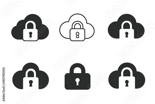 Online Privacy Icons. Online privacy concerns and data breaches. Icon set. Set Logo of Online privacy: Padlock. harmonious logo variations of the