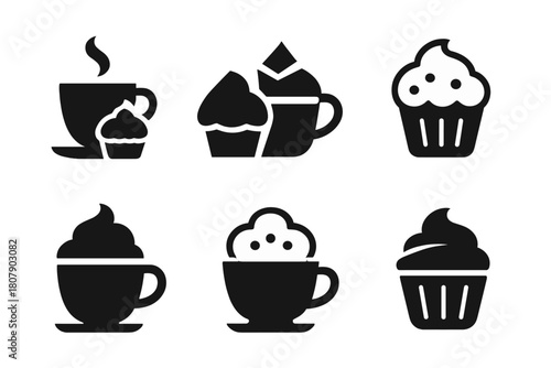 Coffee and Pastry Icons. Coffee and pastries. Icon set. Set Logo of Coffee and pastries: Donut. harmonious logo variations of the same emblematic concept, each