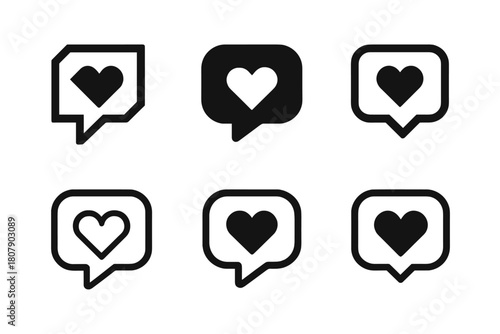 Digital Content Icons. Digital content creation (YouTube, TikTok). Icon set. Set Logo of Digital content creation (YouTube, TikTok): comment bubble with heart.