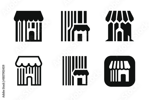 E-commerce Impact Icons. the influence of online shopping on brick-and-mortar stores. Icon set. Set Logo of the influence of online shopping on
