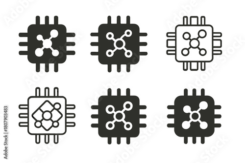 AI Logo Variations. Digital transformation in business. Icon set. Set Logo of AI integration: neural network chip. harmonious logo variations of the same