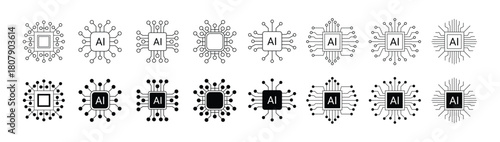 Artificial intelligence icon design emblem collection. AI Circuit chip digital smart mind network symbol vector illustration.