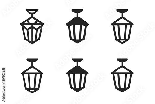 Ceiling Light Icons. Ceiling Light Fixture. Icon set. Set Logo of Ceiling Light Fixture: Recessed Lighting. harmonious logo variations of the same emblematic