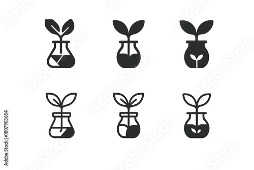 Potted Plant Icon Set. Small potted plants for desk decoration. Icon set. Set Logo of small potted plants for desk decoration: succulent in ceramic pot.
