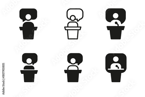 Public Speaking Logos. Public speaking and leadership. Icon set. Set Logo of Public speaking and leadership: speech bubble with spotlight. harmonious logo
