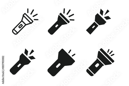 Flashlight Logo Variations. How a flashlight works. Icon set. Set Logo of flashlight structure: handheld torch. harmonious logo variations of the