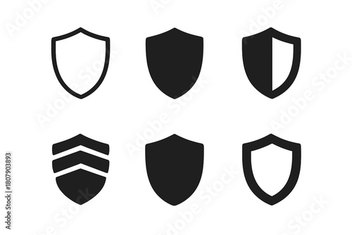 Risk Management Icons. Corporate risk management and insurance strategies. Icon set. Set Logo of Risk management: Shield. harmonious logo variations of the