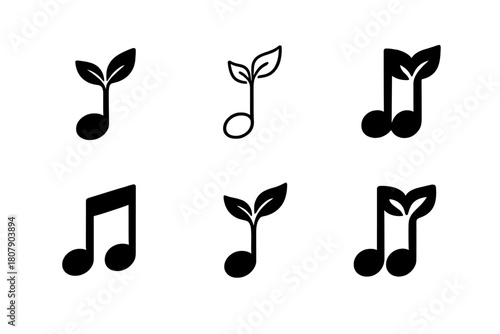 Therapeutic Music Logos. Music as a therapeutic tool. Icon set. Set Logo of Music as a therapeutic tool: hand holding musical note. harmonious logo variations