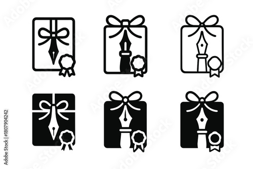 Hobby Gift Emblems. Hobby-related gifts. Icon set. Set Logo of Hobby-related gifts: baking whisk and rolling pin with gift ribbon. harmonious logo variations