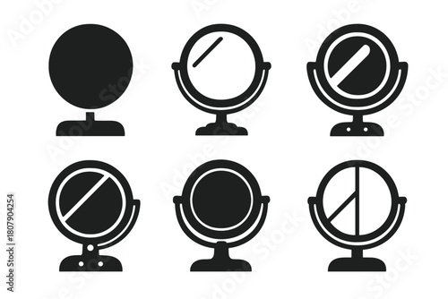 Vanity Mirror Icons. Vanity mirror. Icon set. Set Logo of Vanity mirror: wall-mounted mirror with lights. harmonious logo variations of the same emblematic