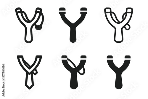 Traditional Game Logos. Traditional games. Icon set. Set Logo of traditional games: slingshot. harmonious logo variations of the same emblematic concept, each