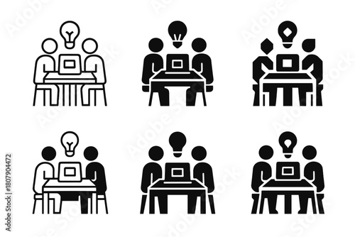 Creative Logo Prototypes. A Business Team Creating a Product Prototype in a Design Studio. Icon set. Set Logo of Product Prototyping: group brainstorming