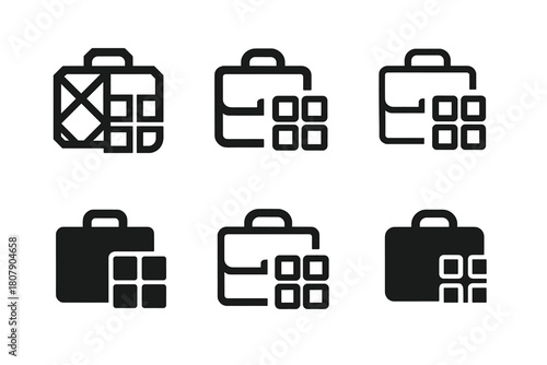 Portfolio Icon Set. Bonds and securities. Icon set. Set Logo of portfolio diversification: grid of asset icons. harmonious logo variations of the