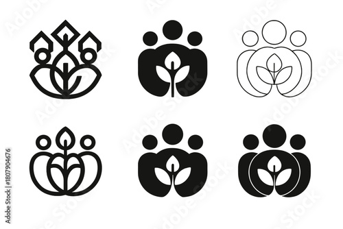May Day Logos. May Day Festivities. Icon set. Set Logo of May Day: Festive Garland. harmonious logo variations of the same emblematic concept, each with