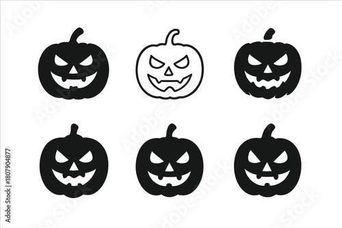 Pumpkin Icon Variations. Carving pumpkins. Icon set. Set Logo of Carving pumpkins: Scary pumpkin face. harmonious logo variations of the same emblematic