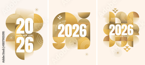 Golden geometric Happy New Year 2026 templates