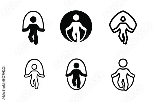 Jump Rope Logos. Traditional games. Icon set. Set Logo of traditional games: jump rope. harmonious logo variations of the same emblematic concept, each with