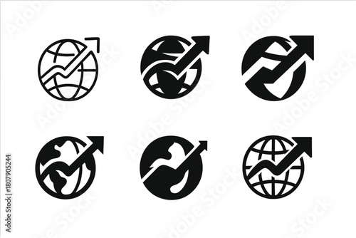Global Business Logo Set. International business expansion and global markets. Icon set. Set Logo of international business expansion and global markets: world