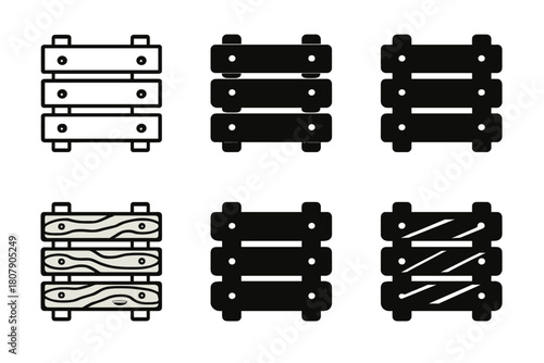 Wooden Bridge Logo Set. Wooden bridge slat. Icon set. Set Logo of Wooden bridge slat: top-down pattern of wooden planks. harmonious logo variations of the same