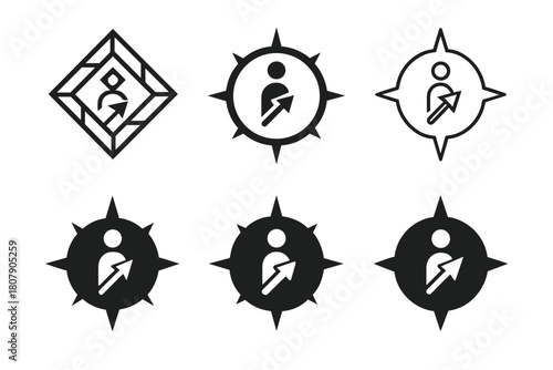 Micro-Mentorship Logo Set. Micro-mentorship moments. Icon set. Set Logo of micro-mentorship moments: guidance compass. harmonious logo variations of the same