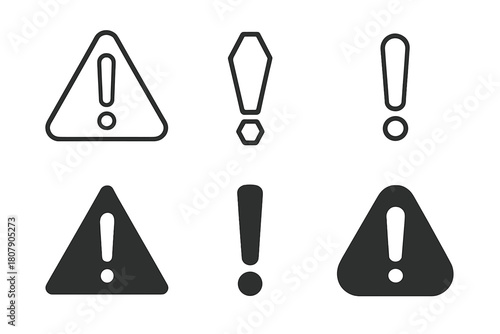 Exclamation Mark Icons. Feedback tone perception. Icon set. Set Logo of Exclamation Mark: Strong emphasis. Stylized detail, Abstract geometric, Minimal