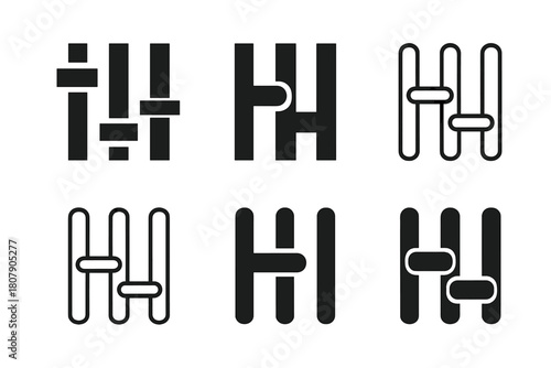 Dishwasher Panel Logos. Dishwasher Panel. Icon set. Set Logo of Dishwasher Panel: Control Slider. harmonious logo variations of the same emblematic concept,