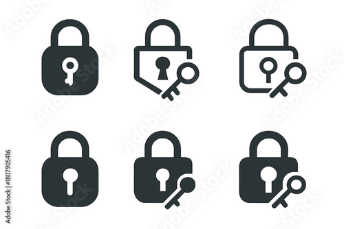 Privacy Icon Set. Online privacy concerns and data breaches. Icon set. Set Logo of Online privacy: Key. harmonious logo variations of the same emblematic