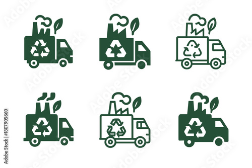 Industrial Waste Management Icons. Reducing industrial pollution through waste management. Icon set. Set Logo of reducing industrial pollution through waste