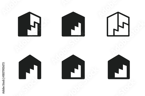 Modular Apartment Icons. Modular apartments. Icon set. Set Logo of Modular apartments: Staircase. harmonious logo variations of the same emblematic concept