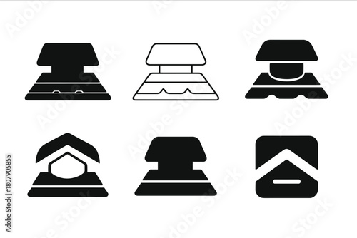 Roofing Icon Set. Replacing roofing shingles. Icon set. Set Logo of Roofing: Hammer. harmonious logo variations of the same emblematic concept (Flat solid,