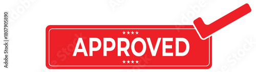 approved rubber stamp icons in red, authorization and validation labels set