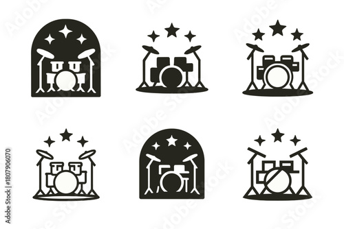 Music Festival Logos. Music festival flyer. Icon set. Set Logo of music festival flyer: DJ turntable. harmonious logo variations of the same emblematic