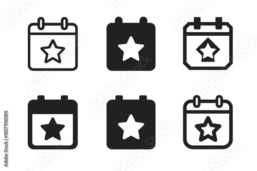 Event Logo Variations. Event planning and party coordination. Icon set. Set Logo of event schedule: calendar with star mark. harmonious logo variations of the