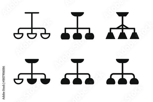 Modern Chandelier Icons. Ceiling Light Fixture. Icon set. Set Logo of Ceiling Light Fixture: Modern Chandelier. harmonious logo variations of the