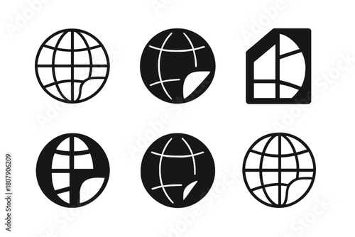 International Icon Set. International sticker. Icon set. Set Logo of International sticker: globe with adhesive corner peel. harmonious logo variations of the