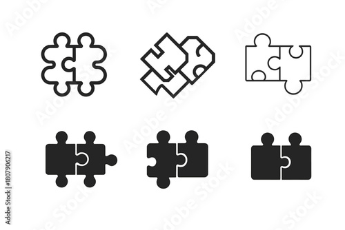Creative Teamwork Icons. Collaboration in creative teams. Icon set. Set Logo of Collaboration in creative teams: puzzle pieces connecting. harmonious logo
