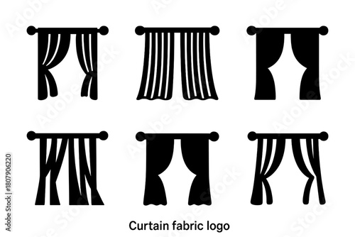 Curtain Fabric Icons. Curtain fabric. Icon set. Set Logo of curtain fabric: fabric roll with folds. harmonious logo variations of the same emblematic concept,