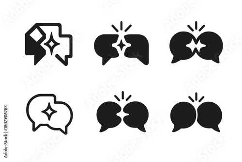 Conversation Starter Icons. Conversation starters. Icon set. Set Logo of Conversation starters: coffee cup with chat bubbles rising. harmonious logo variations