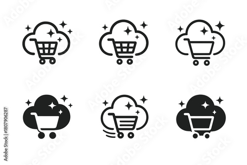 Escapism Logo Variations. escapism in marketing. Icon set. Set Logo of escapism in marketing: open door to dream landscape. harmonious logo variations of the