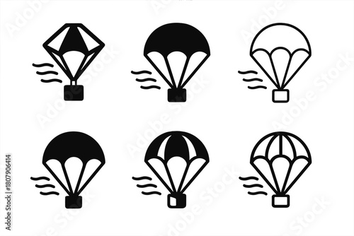 Parachute Logo Variations. Parachute. Icon set. Set Logo of Parachute: Parachute pack ready for jump. harmonious logo variations of the same emblematic