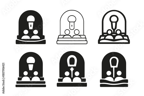 Cultural Performance Logo Variations. A couple enjoying a cultural performance at an outdoor amphitheater. Icon set. Set Logo of Cultural