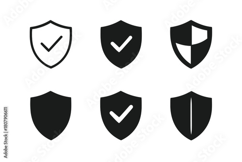 Risk Management Icons. Corporate risk management and insurance strategies. Icon set. Set Logo of Risk management: Shield. harmonious logo variations of the
